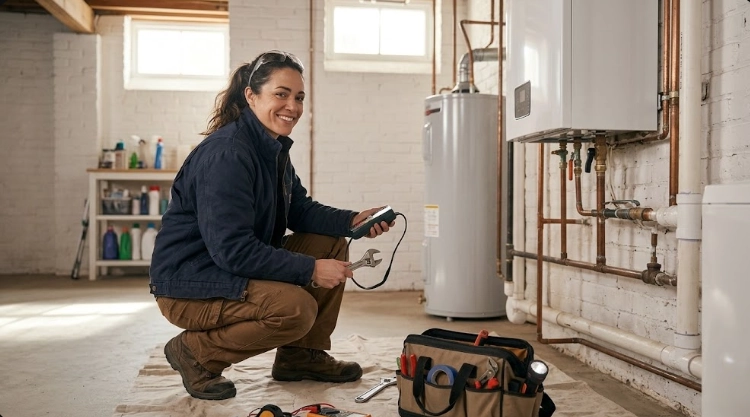 Professional gas piping repair and calibrated pressure gauge testing on residential heating lines